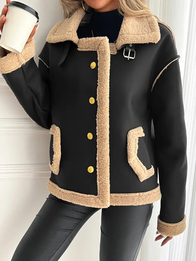 جاكيت جلد شتوي مبطن بفرو الشيربا