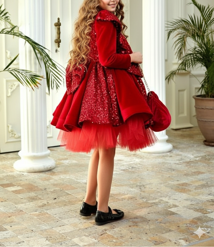 الأحمر الساحر! فستان مخملي بحقيبة و اكسسوار للشعر