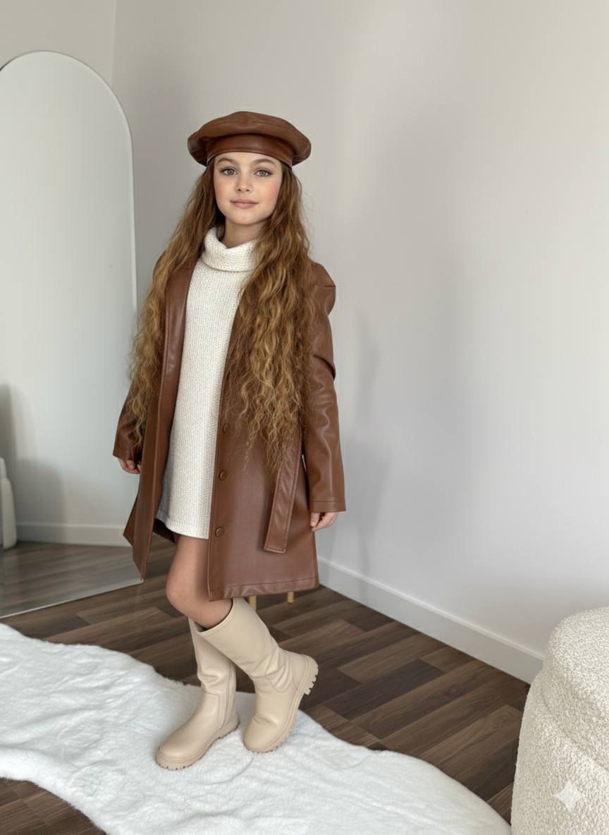 طقم الجلد الفاخر والكنزة الصوفية مع قبعة 'البيريه' لإطلالة باريسية ساحرة