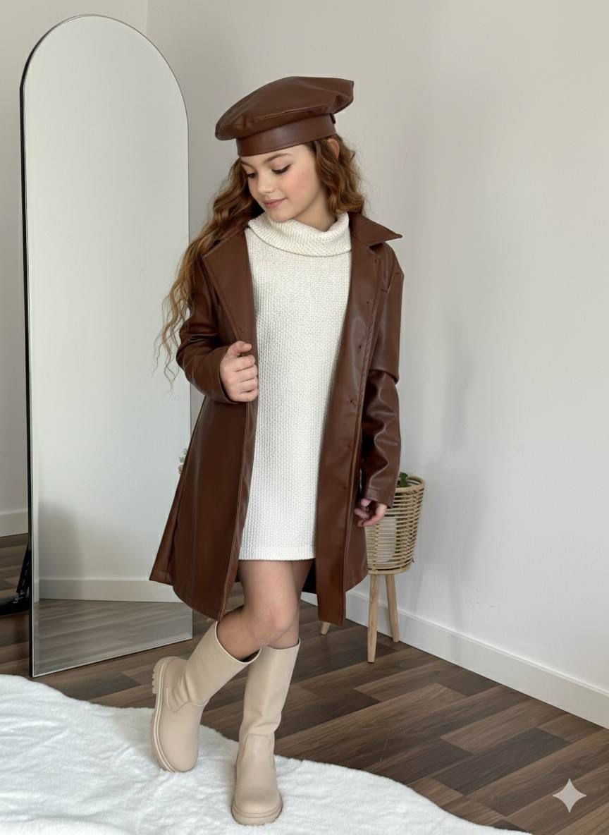 طقم الجلد الفاخر والكنزة الصوفية مع قبعة 'البيريه' لإطلالة باريسية ساحرة